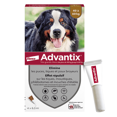ADVANTIX Πολύ μεγάλος σκύλος – Αντιψύλλωση – 40 έως 60 kg – 6,0 ml – 4 πιπέτες – ELANCO