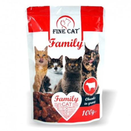Fine Cat Family Adult Cat Κομμάτια Βοδινού σε Σάλτσα 100gr